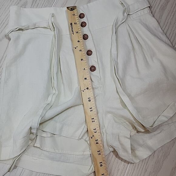 Shinestar Linen Shorts Womens L White Belted Button Fly High Waist Paperbag Boho - Picture 12 of 12